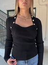 Gold Button LS Top - Black
