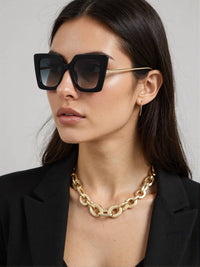 Luxurious Oversize Square Cat-Eye with Pearl-Tip Sunglasses