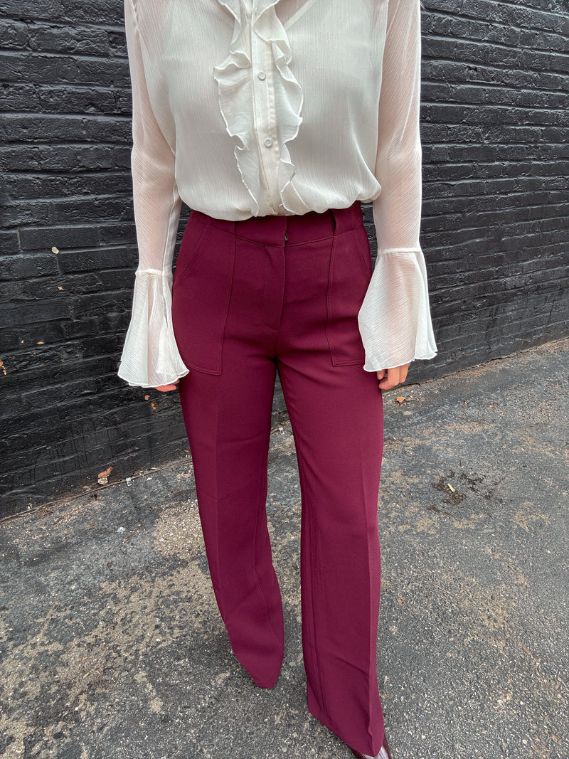 Lucy Paris Diana Wide Leg Pant - Burgundy