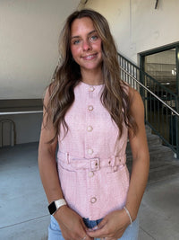 Sleeveless Belted Pink Top