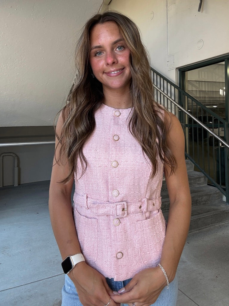 Sleeveless Belted Pink Top