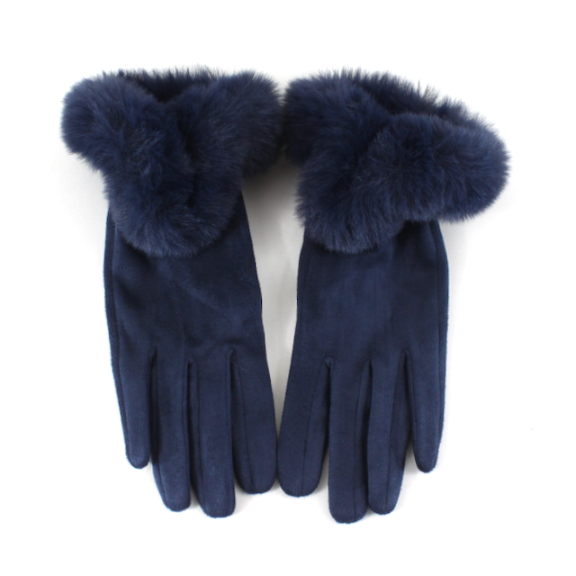 Faux Fur Trim Gloves (Velvet-Like): Wine