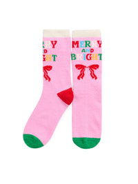 "MERRY & BRIGHT" SOCKS,PINK