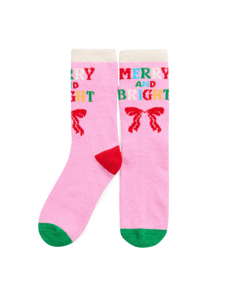 "MERRY & BRIGHT" SOCKS,PINK