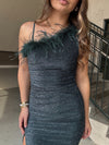 Lucy Paris Sandrine One Shoulder Feather Dress