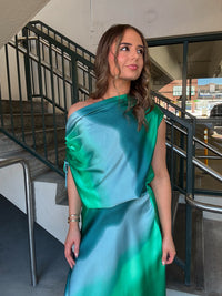 Ombre Satin Asymmetric Drawstring Top