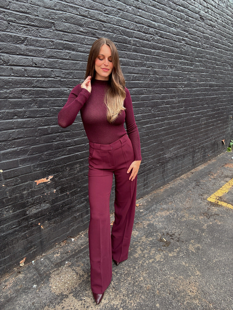 Lucy Paris Pacie Knit Long Sleeve Top - Burgundy