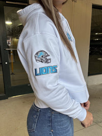 White Detroit Lions Cropped Hoodie