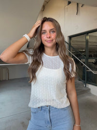 Lace Knit Keyhole Top - Ivory