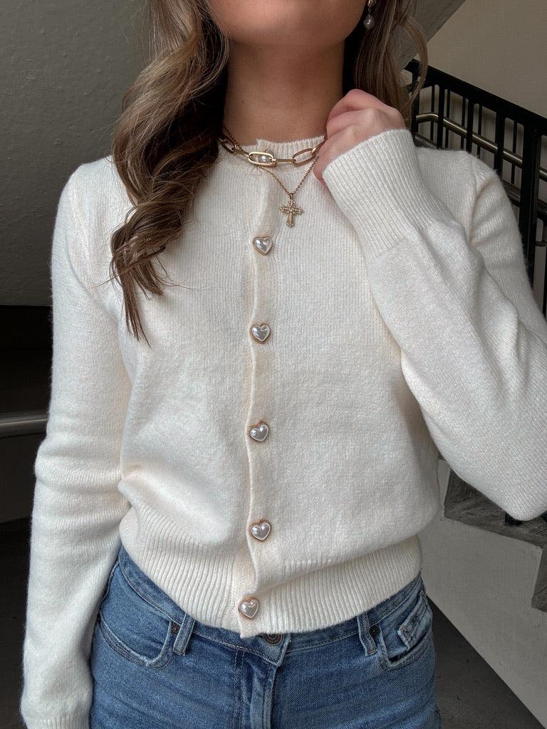 Pearl Heart Button Cardigan