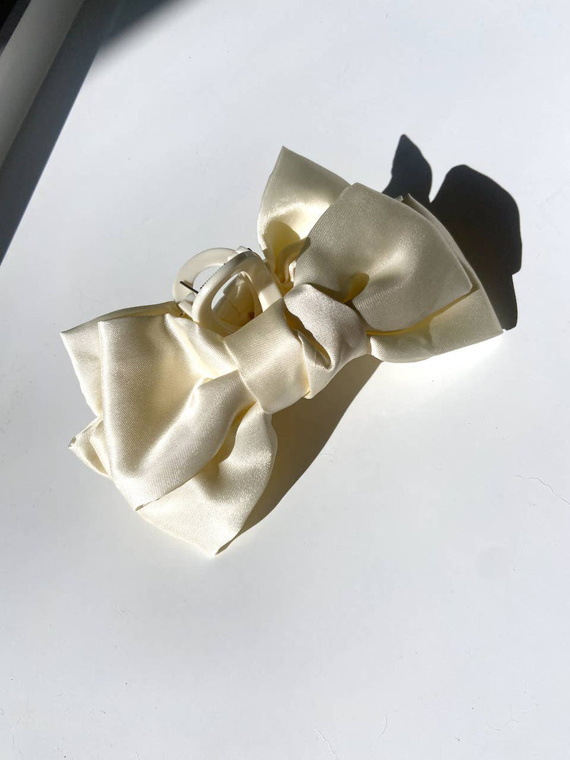 Big Satin Bow Claw Hair Clip: White