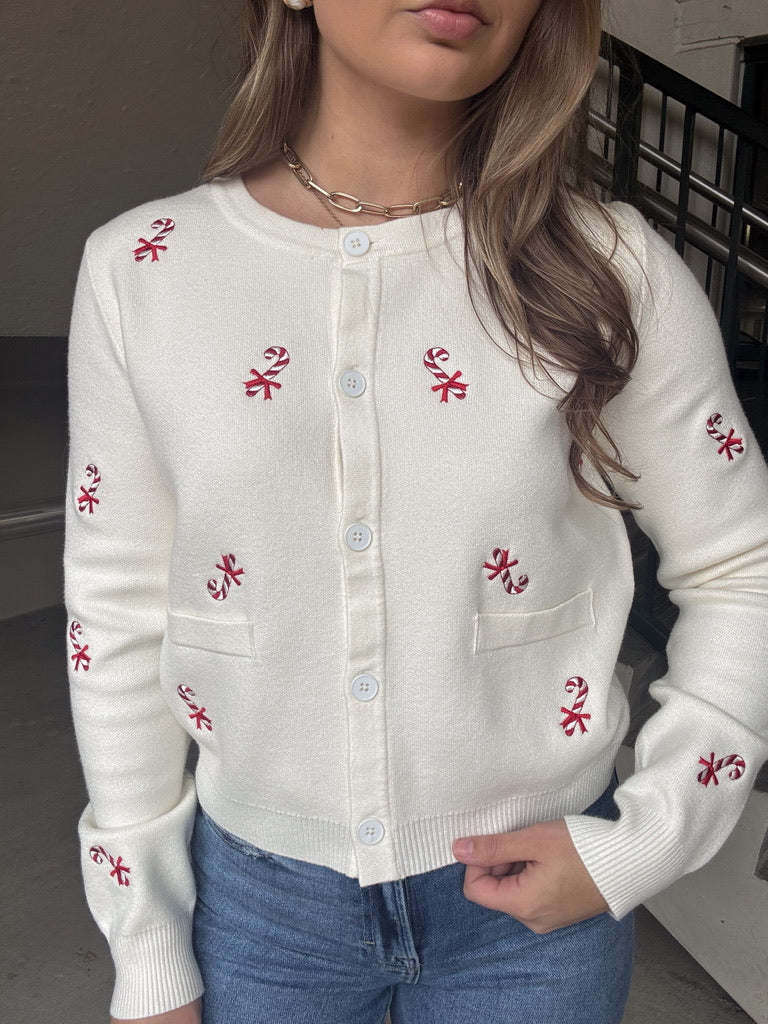 Candy Cane Embroidered Sweater