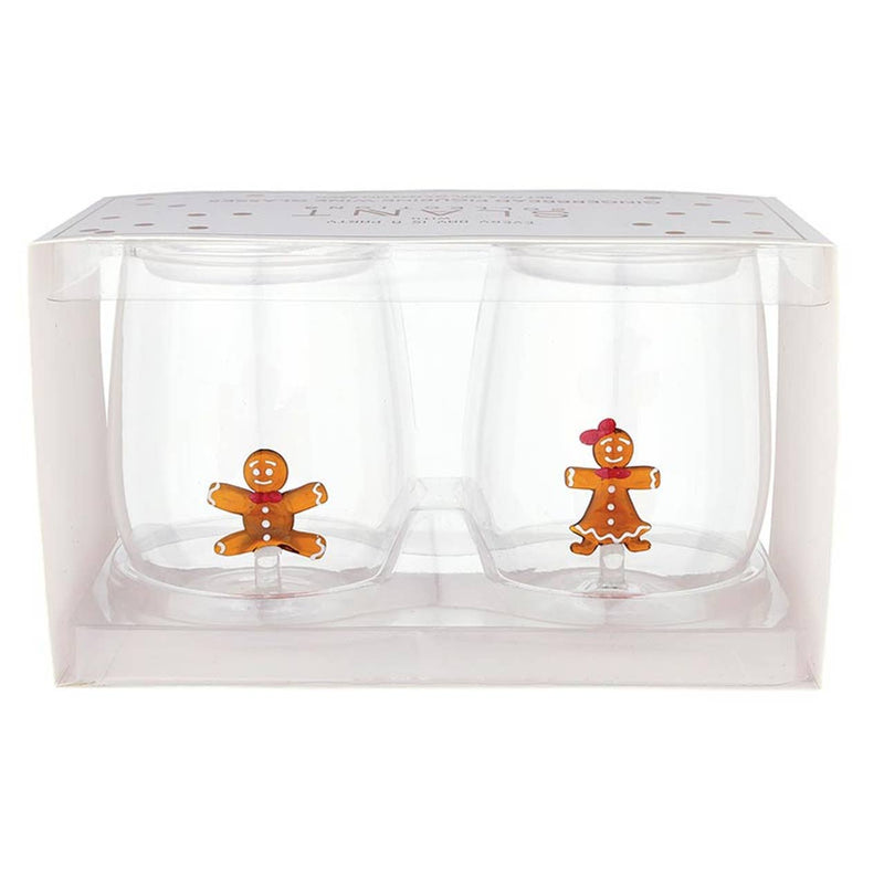Figurine Stemless Wine Glass Set - Gingerbreads: Glass / 19 oz, 4.33" h