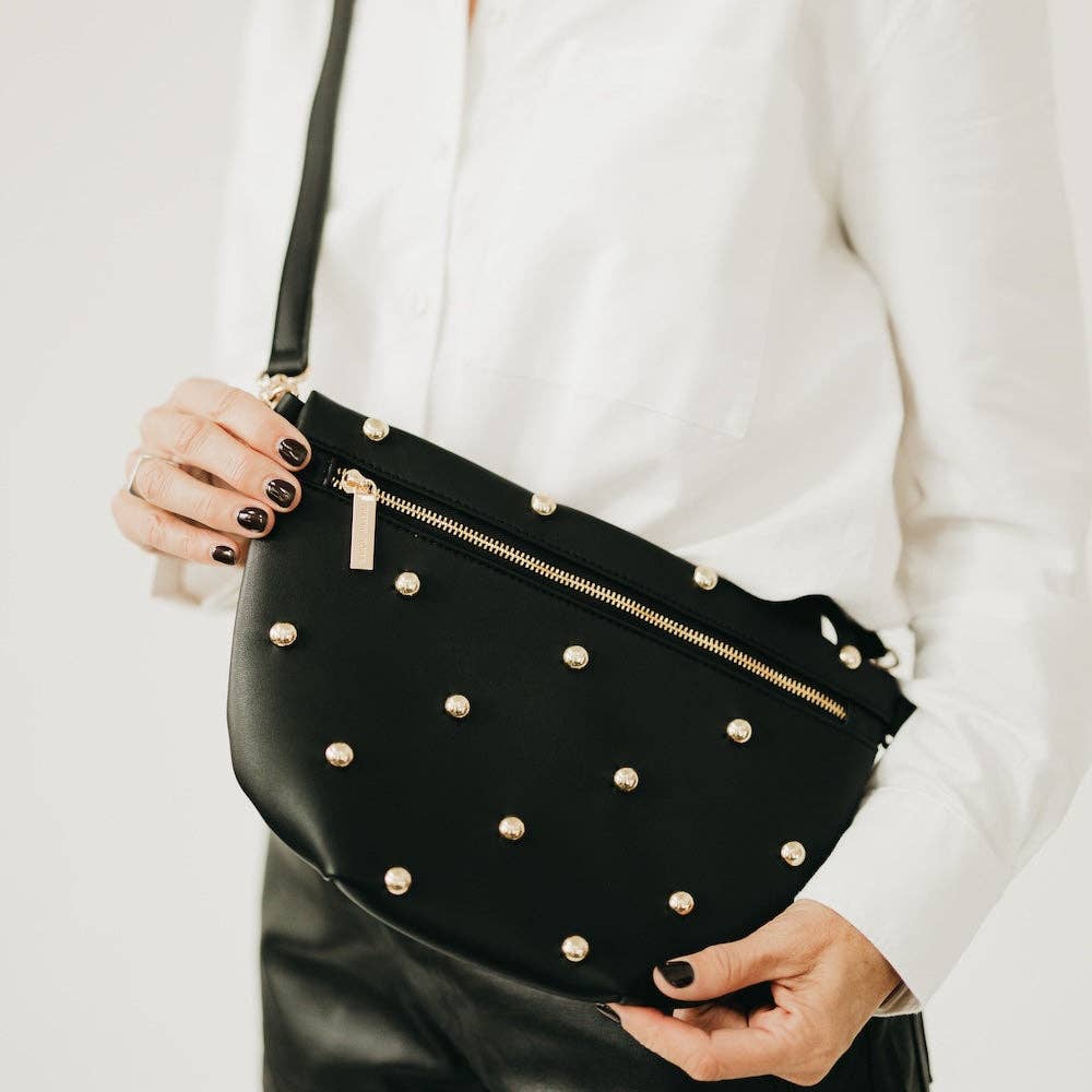 Chic Gold Studded Westlyn Bum Bag: Black
