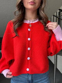 Two-Tone Dolman Cardigan: Red