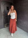 Smocked High Waisted Skirt - Cinnamon