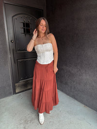 Smocked High Waisted Skirt - Cinnamon