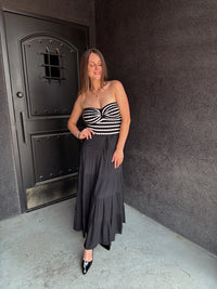 Smocked High Waisted Skirt - Black