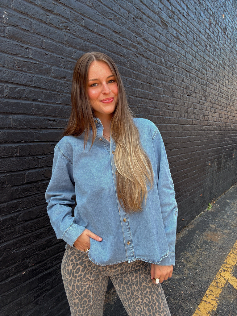 Ruched Denim Shirt