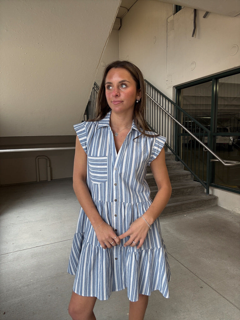 Striped Button Down Tiered Mini Dress