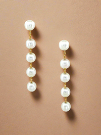 Opulent Five Pearl Drop Dangle Earrings: GOLD