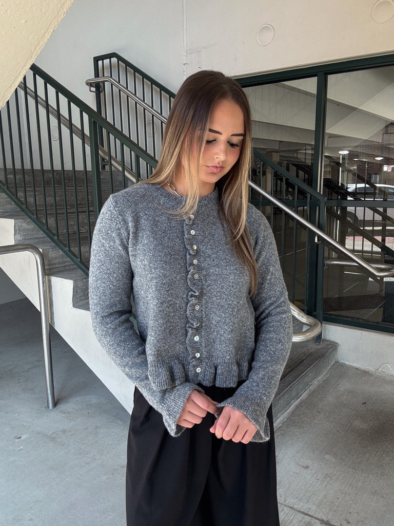 Knit Ruffle Cardigan - Heather Grey