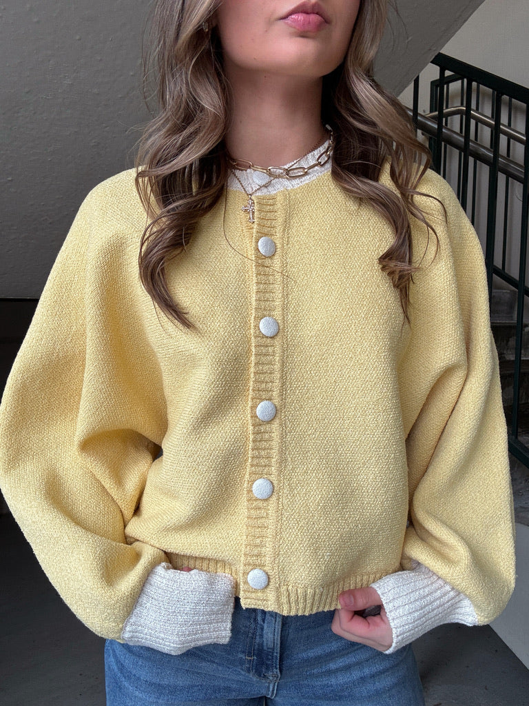 Two-Tone Dolman Cardigan: Yellow