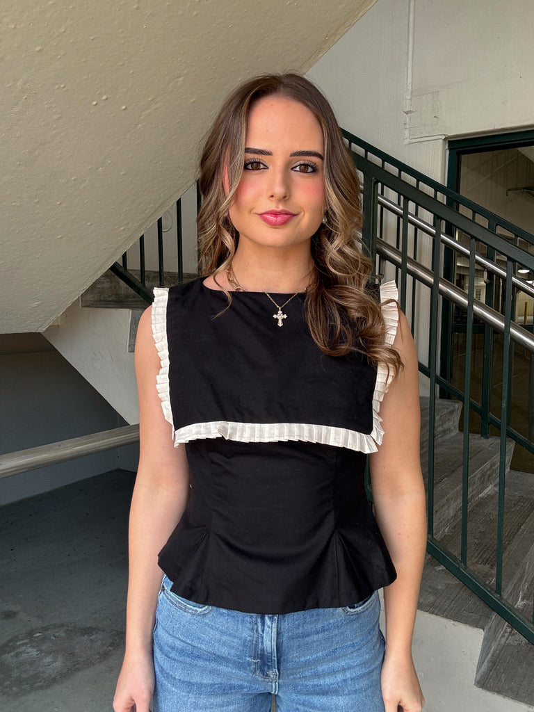 Pleated Ruffle Detail Sleeveless Top