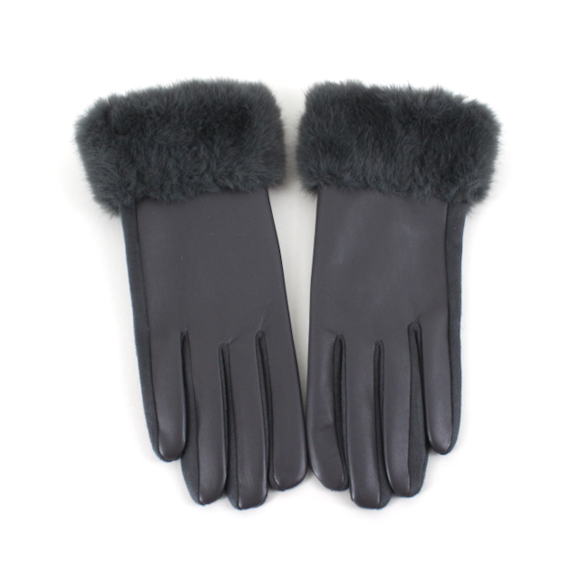 Faux Leather Gloves w/Faux Fur: Black