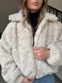 Textured Zip Up Fur Coat
