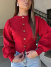 Gold Multi Button Cardigan - Red