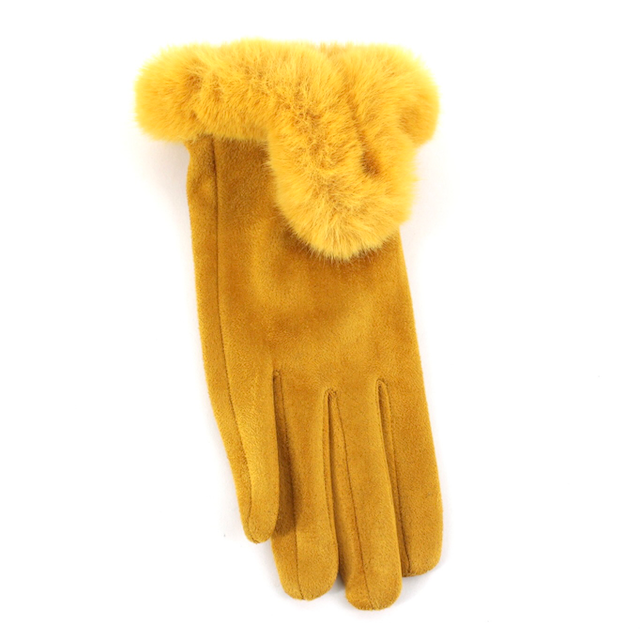 Faux Fur Trim Gloves (Velvet-Like): Wine