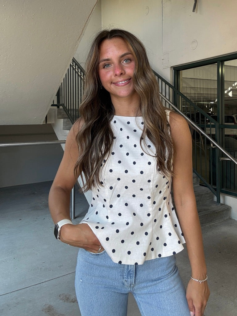Sleeveless Peplum Polka Dot Top