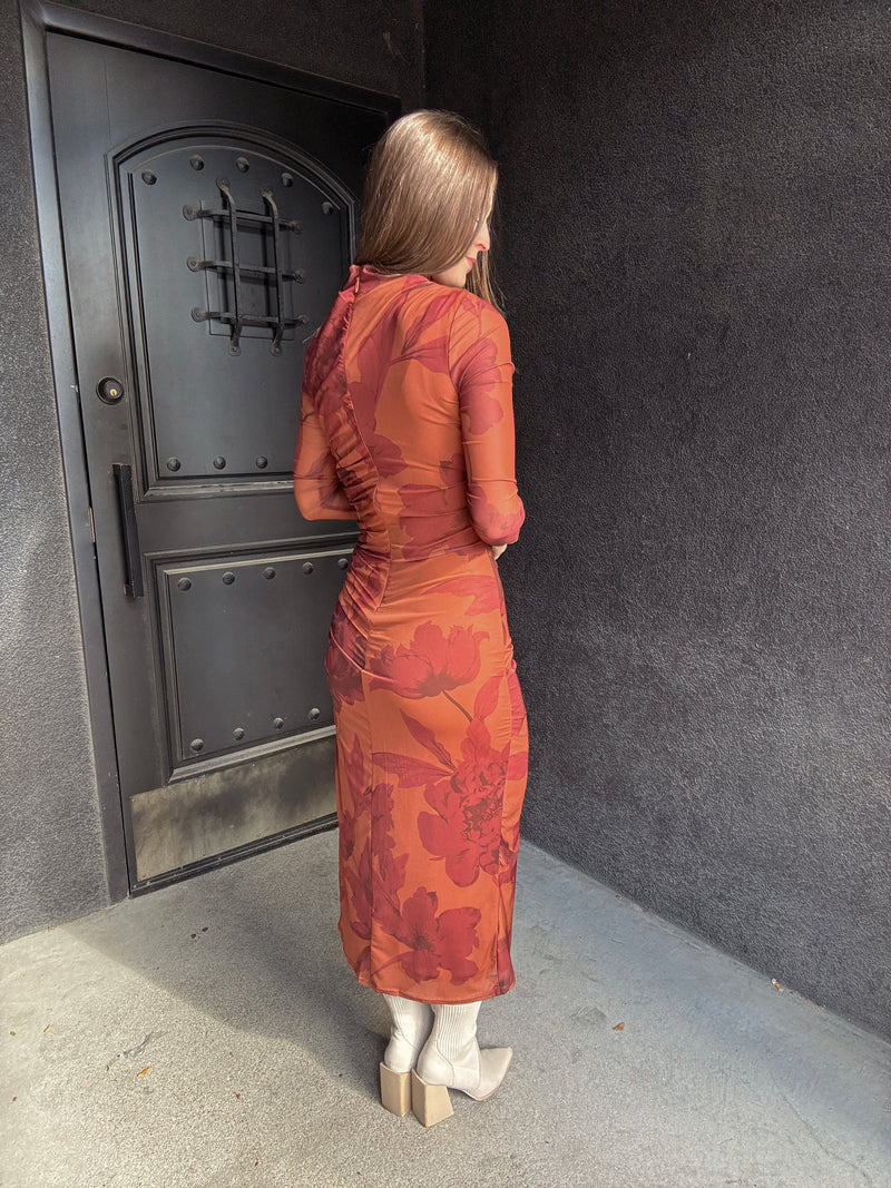 Floral Shirred Midi Dress