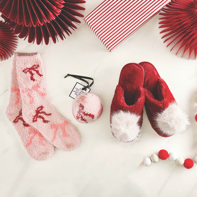 Cozy Socks in Ornament - Blush + Bows