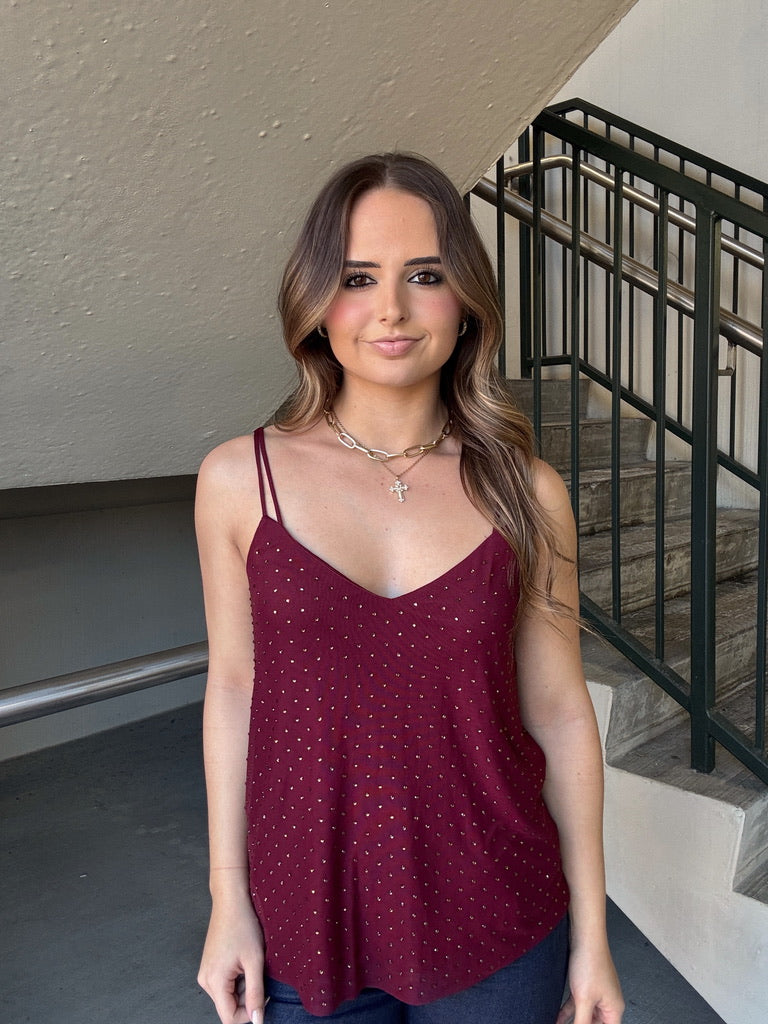 Gem Studded Loose Cami - Burgundy