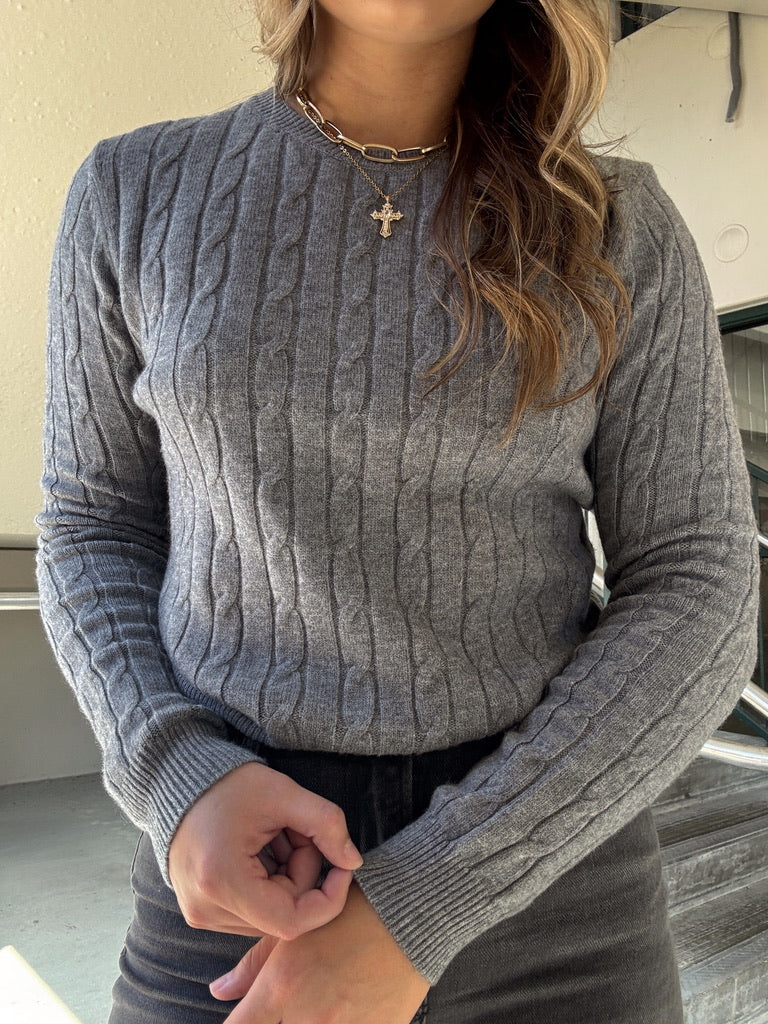 Basic Cable Sweater - Gray
