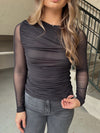 Ruched Mesh LS Top - Black