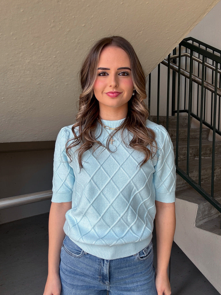 Baby Blue Cross Hatch Sweater