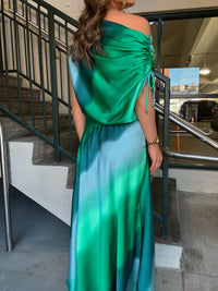 Ombre Satin Midi Swing Skirt