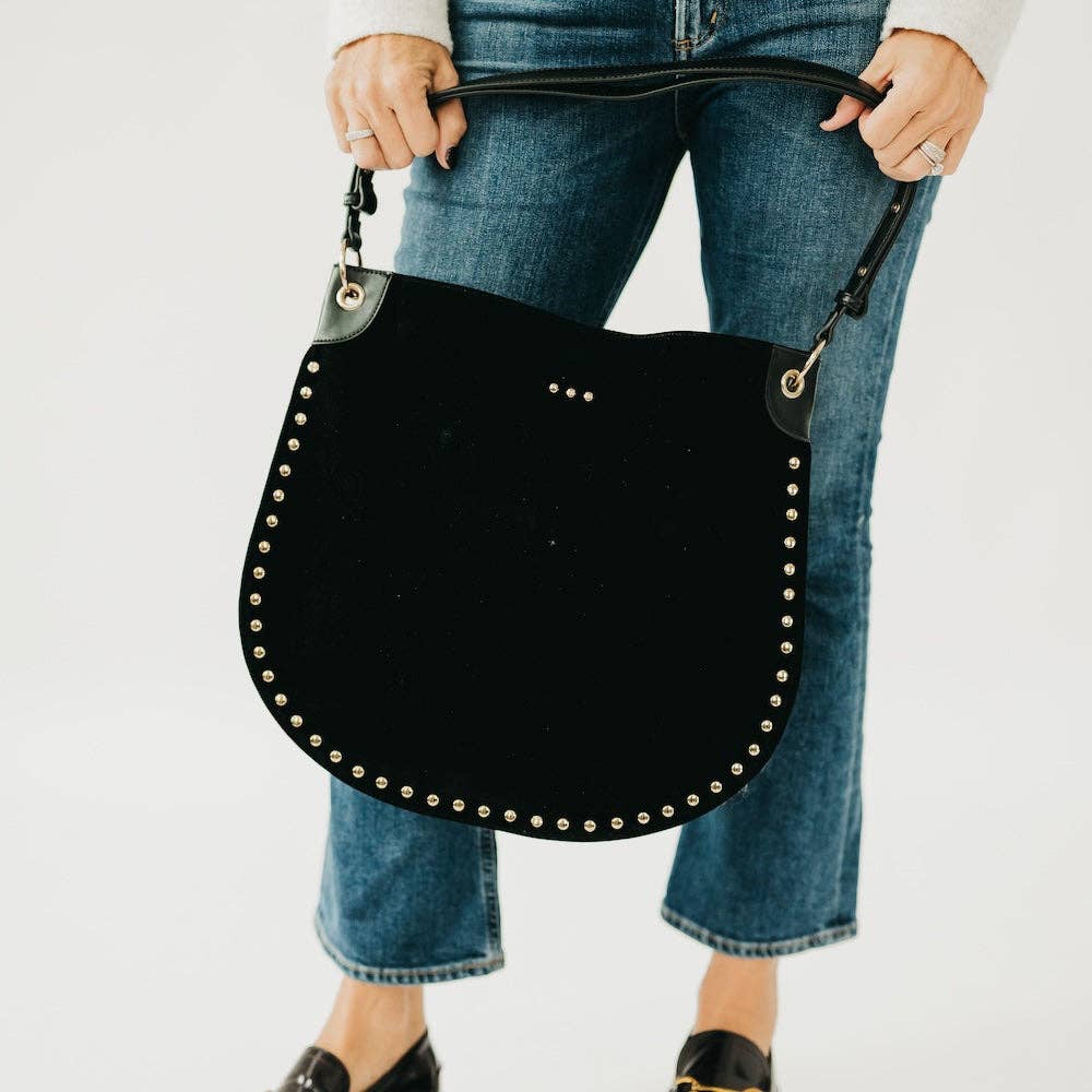 Rosalie Rivet Suede Hobo Bag : Black