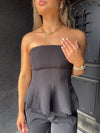 Black Strapless Peplum Top