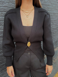 Gold Button Cardigan - Black