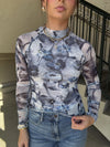 Fall Floral Mesh Top - Retro Blue