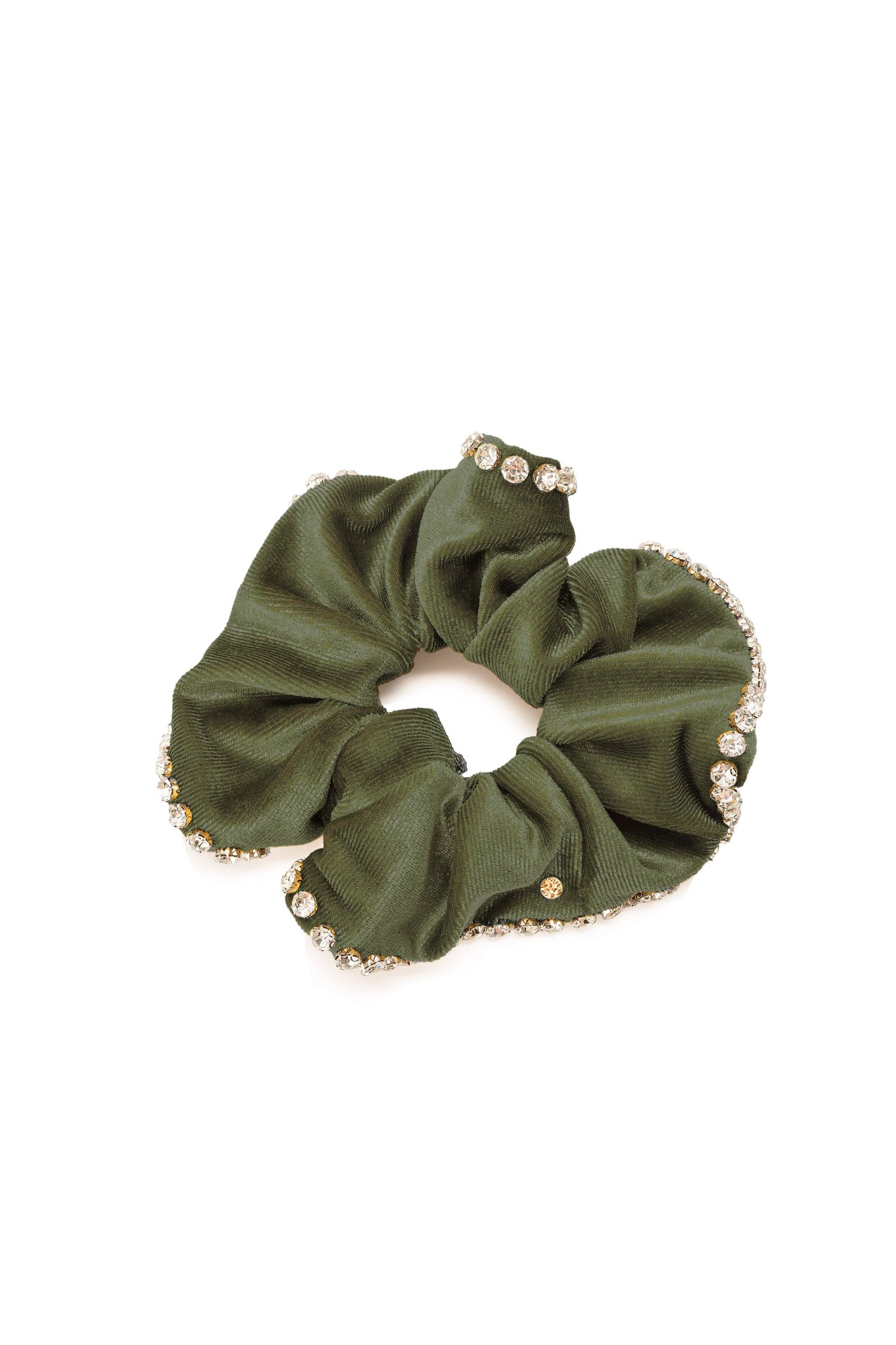 Chloe Embellished Scrunchie: Olive