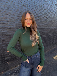 Gold Button Turtleneck Sweater - Hunter Green