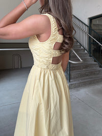 Smocked and Gathered Cut Out Back Midi Dress