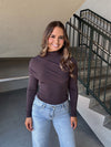 Asymmetrical LS Mock Neck Top - Chocolate
