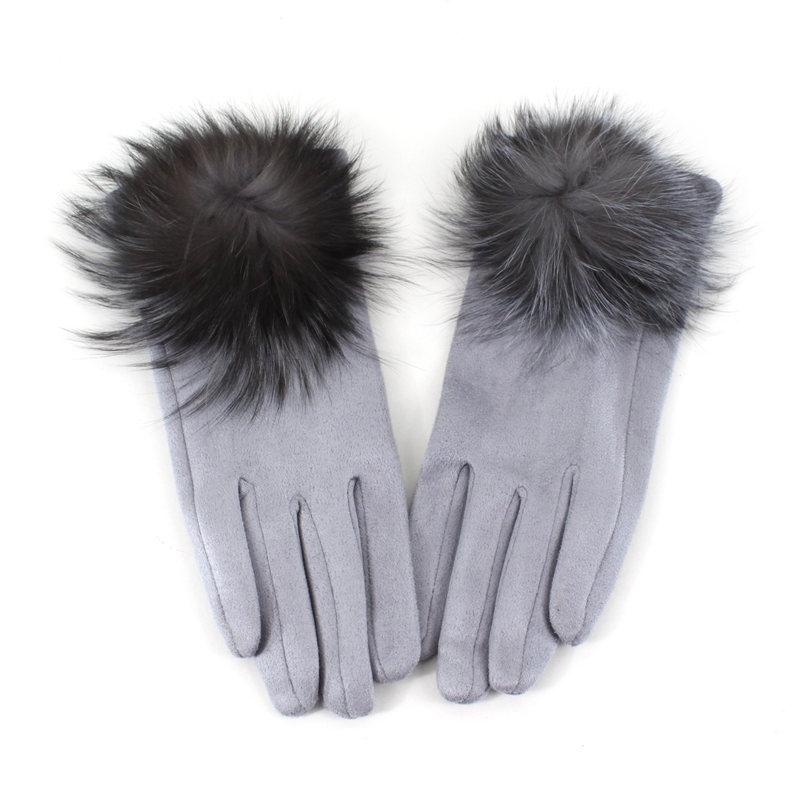 Extra Furry Pom Pom Gloves: Gray