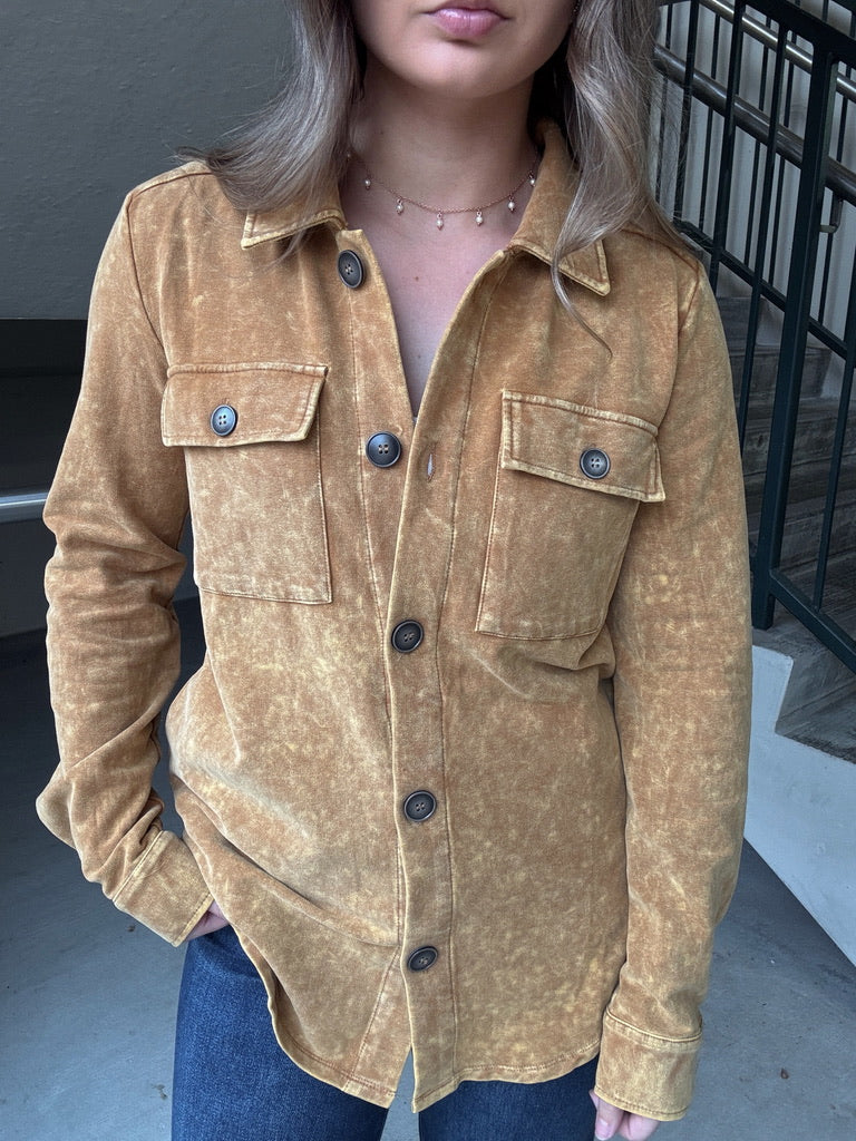 Washed Shirt Jacket - Mustard
